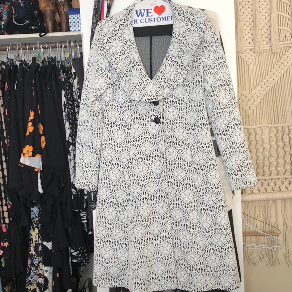 Black and white floral button down jacket